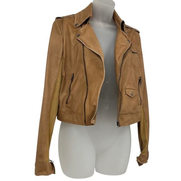 JKT NYC Piper Patina Leather Jacket Au Lait Tan Cropped Unlined Zippers Size XS - Picture 8 of 16